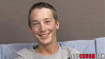 Twink cutie Riley Johnston  jerking off big cock after interview